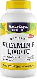 Vitamin E, 1,000 IU (Natural) Mixed Tocopherols - Vitamin E Supplement - Gluten-Free & Non-GMO Skin, Hair & Nails Vitamin - 120 Softgels