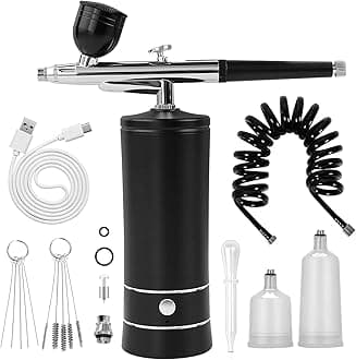 Airbrush-Kit Air Brush Kit With Air Compressor Nail Charms Wireless Air Brush for Barber, Nail Art, Cake Decor, Makeup, Model Painting (Black - with extension tube)