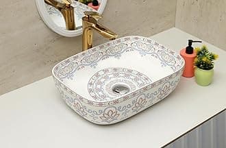 CLUSTER Designer Table Top Wash Basin For Bathroom | Ceramic Bathroom Sink | Over Counter Moroccan Design Wash Basin for Hotel, Resturent (18 x 13 x 5.5 Inch) (Moroccan Design 9)