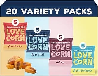 Fab Four Sea Salt, BBQ, Salt & Vinegar, Hot Spicy | Delicious Crunchy Corn Snacks | .07oz x 20 Gluten Free, Vegan Bags | Convenient for Lunch Boxes, Commuting & Office Snacks
