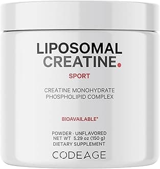 Codeage Liposomal Creatine Powder Supplement, Pure Creatine Monohydrate 5000mg, Pre Workout & Post Workouts - Unflavored Creatine, Micronized Creatine Powder - Creatinine for Sports - 30 Servings