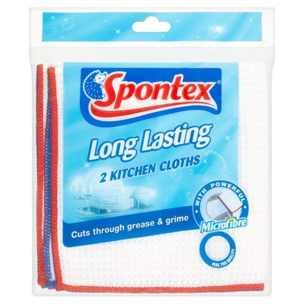Spontex 2 Long Lasting Kitchen Cloths, 36 x 36cm