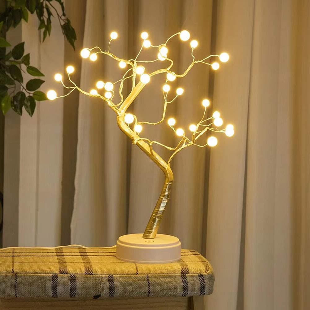 XhuangTech Tabletop Bonsai Tree Light with 36 LED Copper Wire String Lights, Battery/USB Operated DIY Artificial Tree Lamp for Bedroom Desktop Easter Party Indoor Decoration Lights (Warm White-Pearl) [Energy Class A]