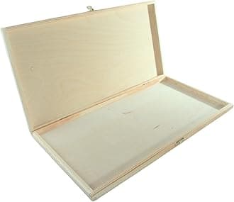 WooDeeDoo Large Shallow Slim Wooden Storage Box with Hinged Lid and Clasp - Unfinished Pine Case Documents Letters Brushes Crayons Art Supplies Craft Keepsakes - 47 x 24.5 x 3 cm