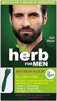 - Herb For Men Mustache & Beard Dye (Soft Black, 1 Pack), PPD-Free Ammonia-Free, Vegan with Natural Ingredients, Gentle for Sensitive Skin, No Skin Irritation