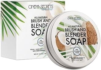 Cinema Secrets All Natural Vegan Brush & Blender Sponge Soap, coconut oil based, scrubber included.