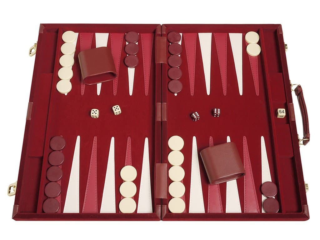 Deluxe Attache Backgammon Set - 15" Medium Size Classic Maroon Board Game - Luxurious Velour Case