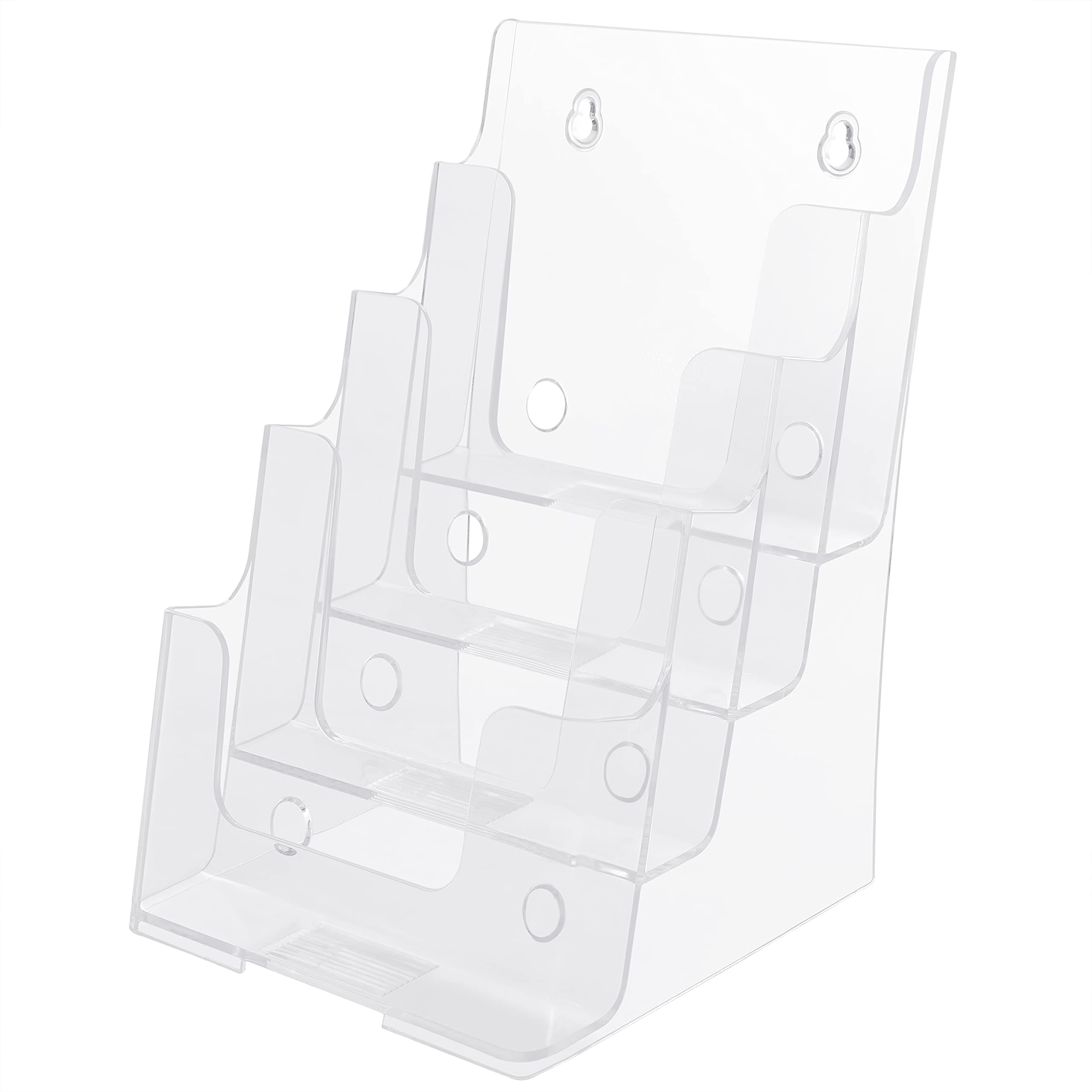 BELLE VOUS 4-Tier Acrylic Leaflet Holder - A5 Leaflet Display Stand Wall Mounted or Desktop - Document & Brochure Holder Stand for Flyers & Magazines