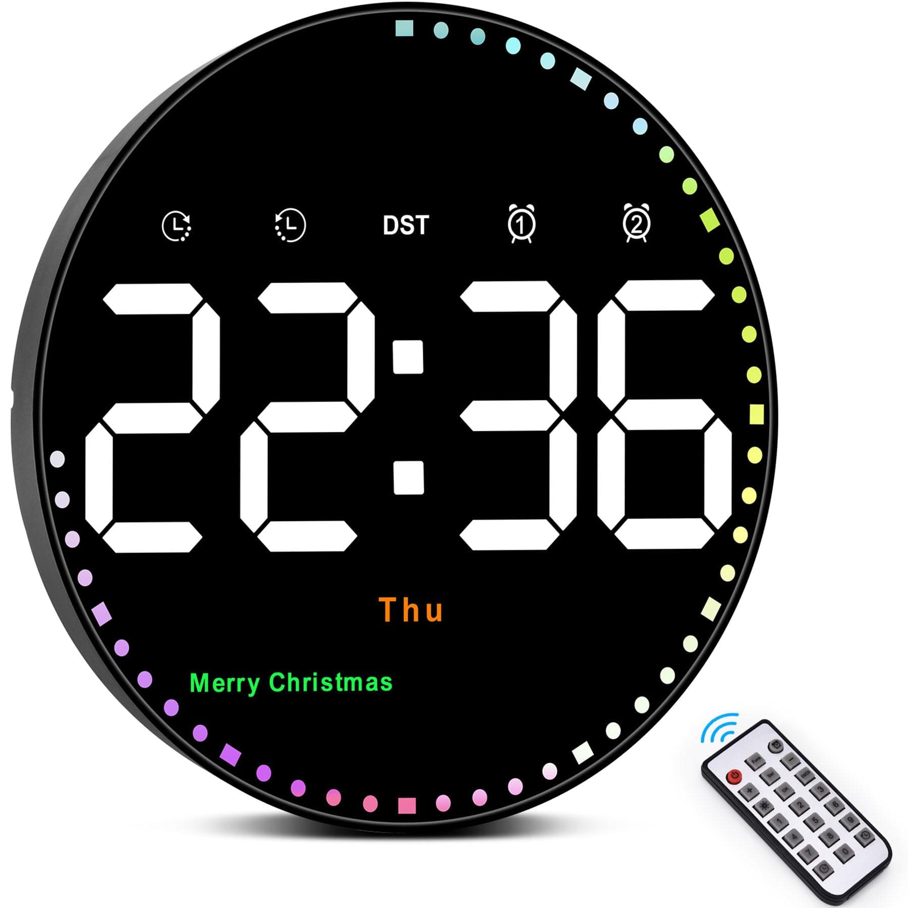 Digital Wall Clock,10" Digital Clock Large Display with Remote Control,Adjustable Brightness, Calendar, Temperature, 12/24 H, for Living Room Office Bedroom Elderly Adults
