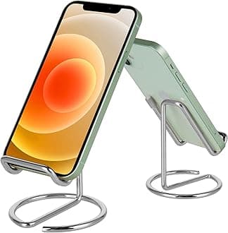 ROPOSY Cell Phone Stand for Desk, Cute Metal Silver Cell Phone Stand Holder Desk Accessories, Compatible with All Mobile Phones, iPhone, iPad