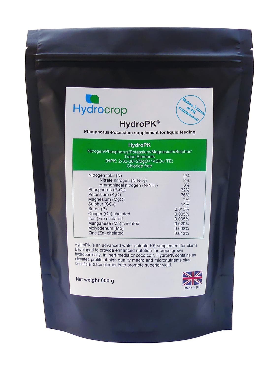 Soluble Dry Powder Hydroponics/Coco PK Additive Phosphorus Potassium Boost (600g HydroPK)