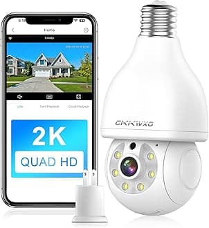 Security Camera with Bulb, 2K Wireless, Indoor Outdoor Security Cameras, 2.4GHz WiFi Camera with AI Motion Detection, Two-Way Talk, 24/7 Recording,