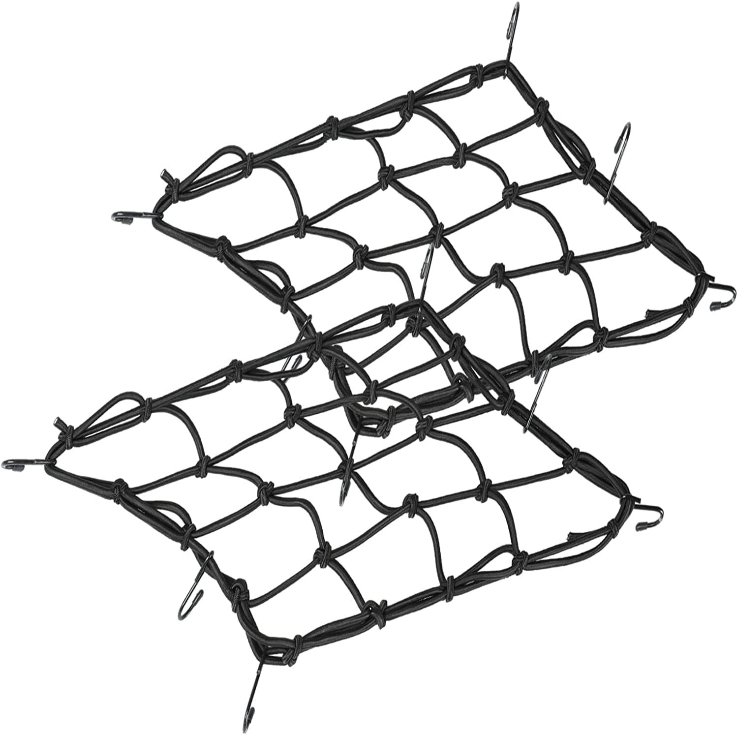 2-Pack Bungee Net Motorcycle Cargo Net, 12" x 12" Small Cargo Net Stretch to 24" with 6 Adjustable Hooks Bike Bungee Cord Net