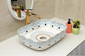 CLUSTER Designer Table Top Wash Basin For Bathroom | Ceramic Bathroom Sink | Over Counter Moroccan Design Wash Basin for Hotel, Resturent (18 x 13 x 5.5 Inch) (Moroccan Design 10)