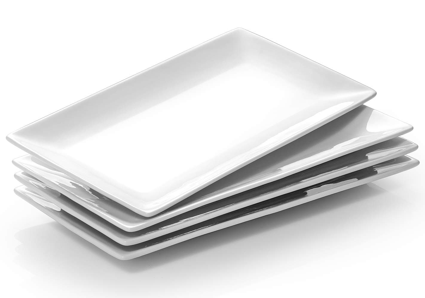 9.7" Rectangle Serving Plates Set of 4 - Restaurant Plates for Party, Wedding, and Entertaining - White Rectangular Dishes for Steak, Taco, Sushi, Chips, Appetizer, Cake - Dishwasher & Oven Safe