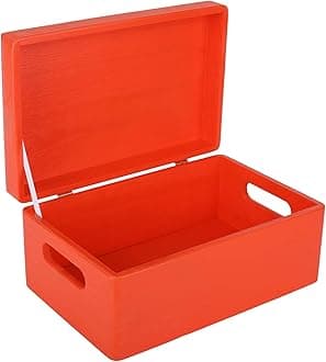 Creative Deco Large Red Plain Wooden Storage Box | 30 x 20 x 14 cm (+/-1 cm) | Hinged Lid & Handles | Gift Christmas Xmas Box Kitchen Storage | UNSANDED Wood Keepsake Memory Craft Chest