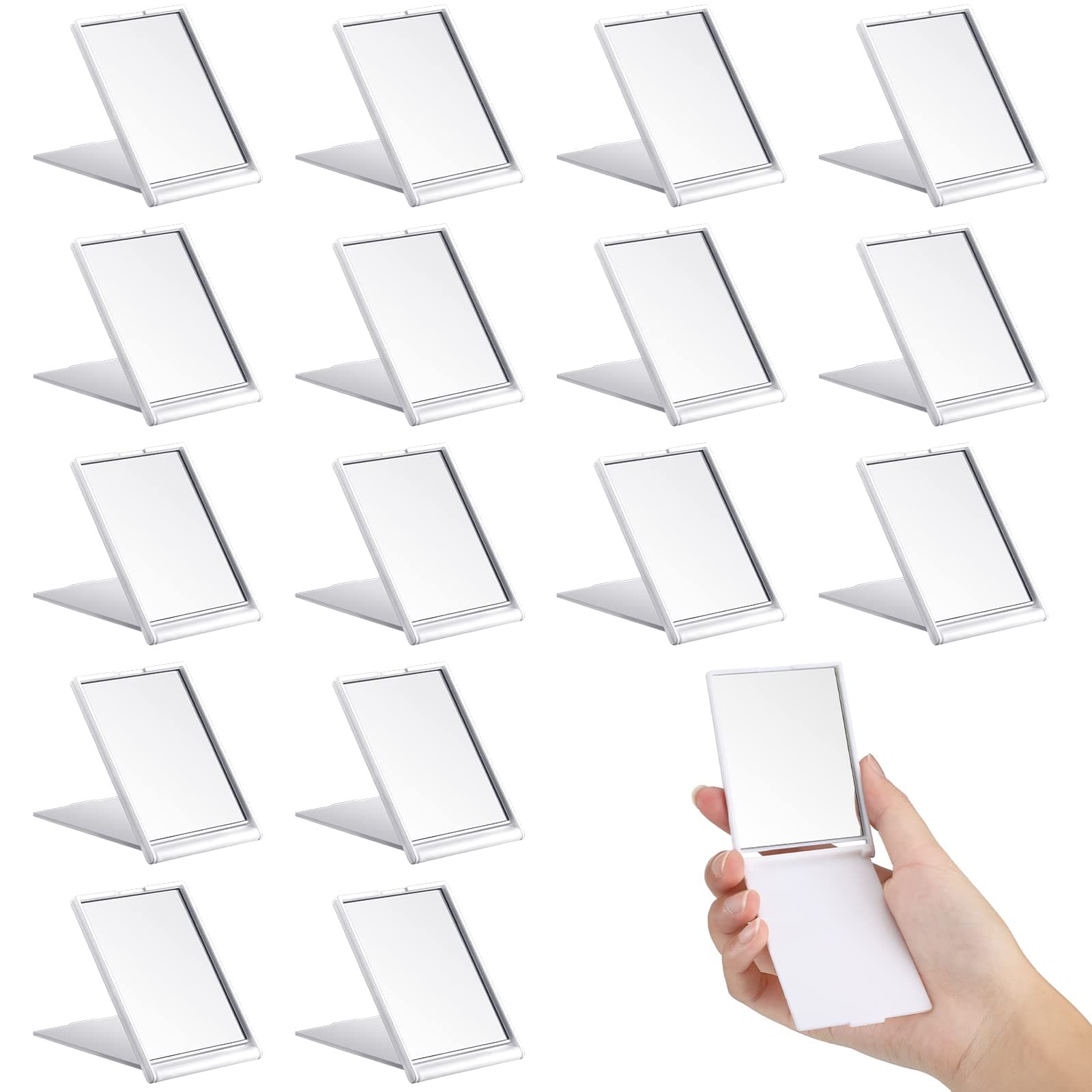 16 Pcs 2.24 x 3 x 0.2'' Small Makeup Folding Mirror Travel Mirror Portable Folding Mirror Rectangle Compact Mirror Stand up Mirror Compact Mirror Portable Vanity Mirror for Women Girls（White）