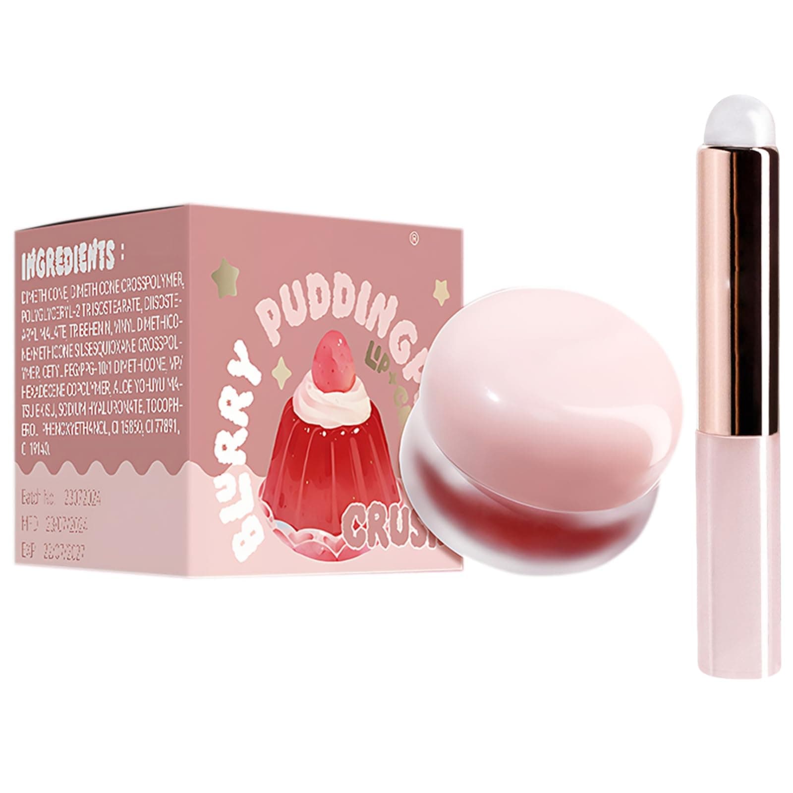 Lip Pudding Pot, Lip&Cheek Blurry Pudding Pot with Silicone Lip Brush, Blurring Pudding Pot Lip Mud, Buildable Lightweight, Multi-Use Soft Matte Velvet Finish, Makeup Blush for Women (04#Meraki, 3g)