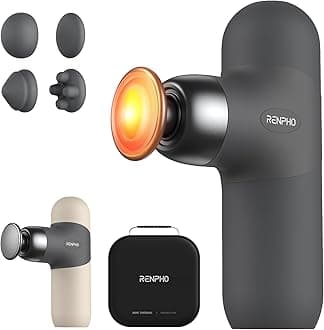 RENPHO Mini Thermal Massage Gun with Heat Function, Mini Massage Gun, Portable Fashionable Percussion Massager, with Coloured Silicone Sleeves, Travel Size with Carry Bag, for Muscle Massage, Beige