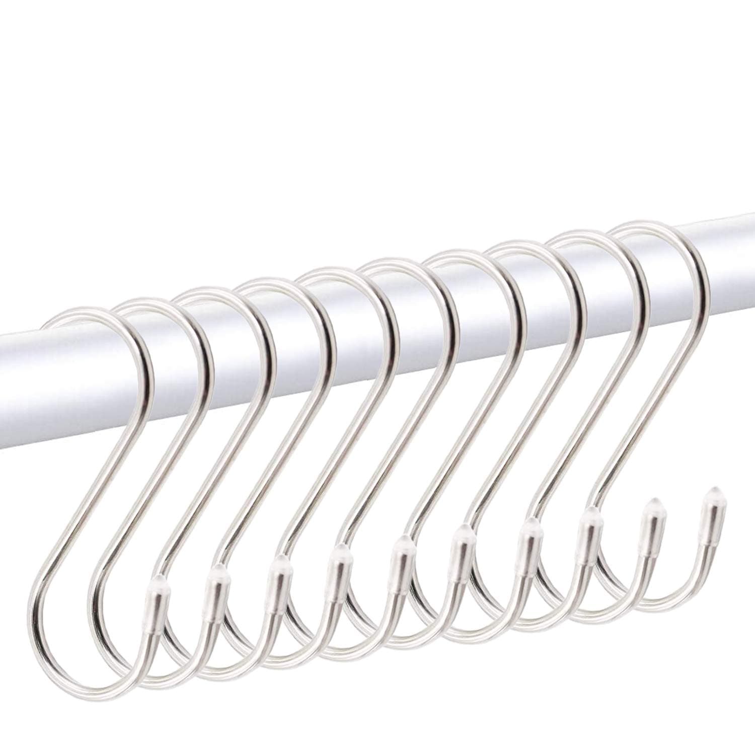 Premium 10-Pack Larger Round S Shaped Hooks in Polished Stainless Steel Metal, Hangers Hanging for Kitchen, Work Shop, Bathroom, Garden, Kitchenware Pots Utensils, Clothes, Bags, Towels