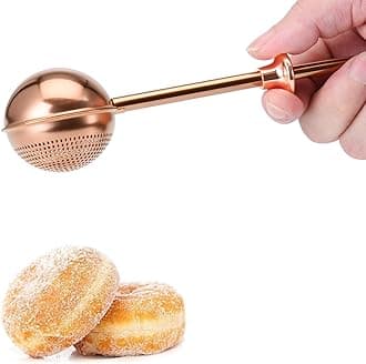 HULISEN Flour Duster for Baking, One-Handed Operation, 304 Stainless Steel Powdered Sugar Shaker Duster, Pick Up and Dust Flour Sifter, Gift Package, Brown