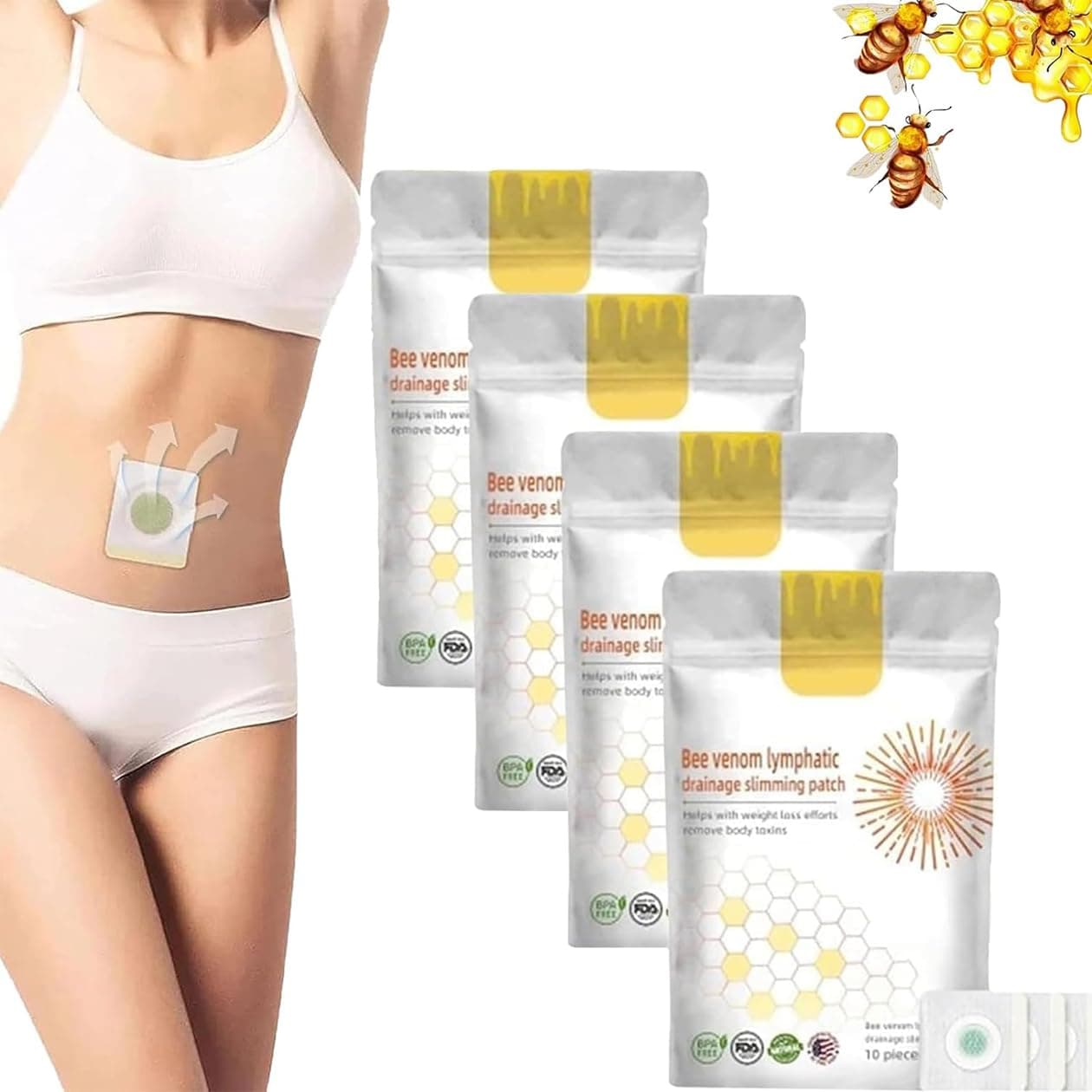 40pcs Bostore Bee Venom Lymphatic Drainage Slimming Patch,Bostore Bee Venom Lymphatic Patches,Bee Venom Lymphatic Drainage & Slimming Patches (10pcs*4 bag)