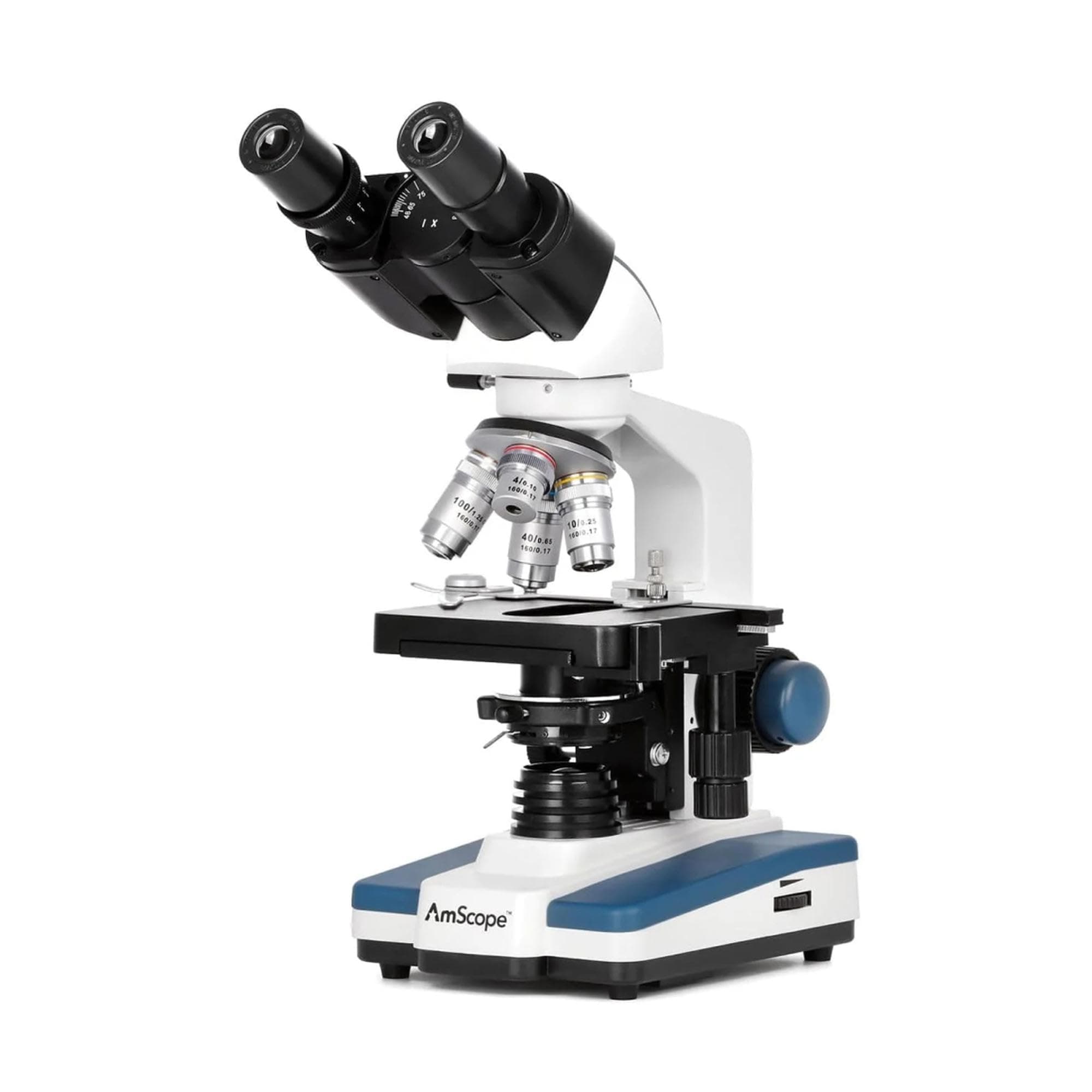 AmScope B120C Series Student & Professional LED Binocular Compound Microscope - 40X-2500X Magnification - Features Siedentopf Head & 3D Mechanical Stage