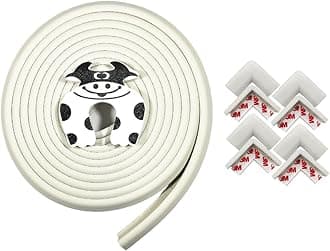BabySafeHouse Edge Guard and Corner Protector – Extra Long 19ft (16.5ft Edge + 8 Pre-Taped Corner Guards) and Cow Shape Door Stopper (White Color) for Baby Proofing & Child Safety