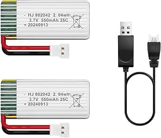 2 Pcs 3.7V Lipo Battery, 550 mAh Rechargeable Lithium Polymer Battery for RC Plane Helicopter Drone All Models & Toys (XH2.54 Connector)