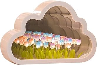 Tulip Night Light Mirror, Decorative Cloud Mirror Night Lamp, DIY Tulip Cloud Desk Lamp, LED Lamp Bedroom Decor for Teen Girls Creative Gift for Friends, Birthday, Anniversary (Colorful)