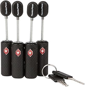 4 Pack TSA Approved Luggage Locks with Keys for Travel – Flexible Ultra Secure Mini Key Padlock & Metal Zinc Alloy Material – Black