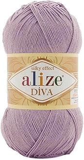 Alize Diva Silk Yarn Microfiber Acrylic Sport Weight Yarn Lightweight & Soft Yarn for Crocheting & Knitting Scarves, Clothes & Crafts 1 Skein 100g, 383 Yards, Weight 14 WPI 505 Dusty Powder