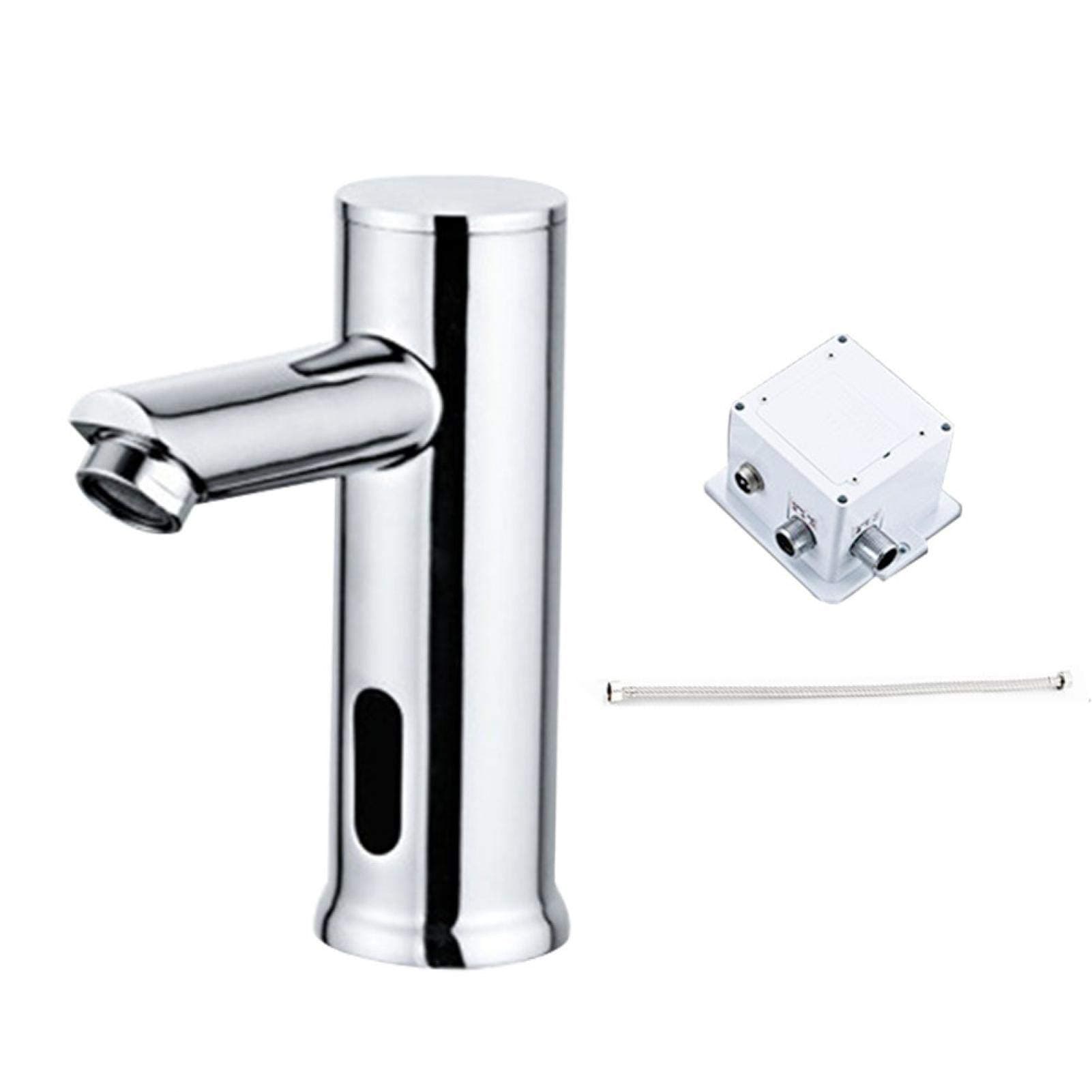 Automatic Sensor Touchless Sink Touchless Bathroom Faucet with Hole Cover Plate, Chrome Brass Hands Free Bathroom Tap, Infrared Motion Sensor and Temperature Control Basin Faucet