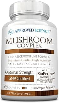 Approved Science Mushroom Complex - Support The Immune System and Cognitive Function - with Lion’s Mane, Chaga, Reishi, Turkey Tail, Shiitake, Oyster, and More - 60 Capsules - Vegan