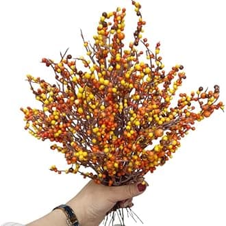 25Pcs Artificial Berry Picks Branches Fake Antler Shaped Tree Branch Fall Small Decorative Plant Twigs Branch for Wedding Halloween Table Decor Party Supplies (Orange)