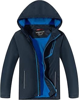 YoungSoulBoys Girls Waterproof Jackets Kids Lightweight Fleece Lined Raincoat with Detachable Hood