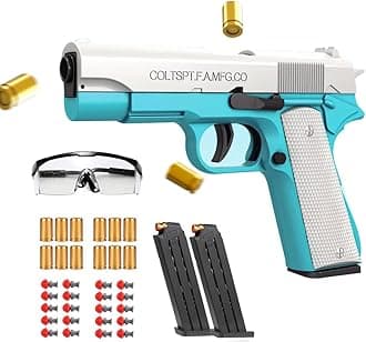 Moonmen Upgraded Foam Blaster Sets, EVA Safety Shell Ejecting Blaster with Magazine, Birthday Gift Toy for Children (Auto Loading - Colt Blue)