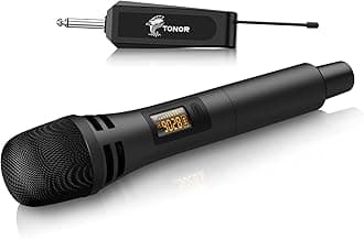 TONOR Wireless Microphone, UHF Karaoke Microphone System, Microfonos Inalambricos with Rechargeable Receiver, Cordless Dynamic Mic Set for Singing, Wedding, Party, 60 m/200ft TW310, 1 Mic Black