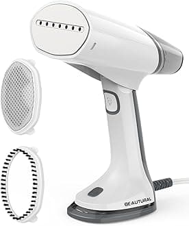 BEAUTURAL Travel Steamer for Clothes Portable Mini with Dual Voltage, Foldable Handheld Garment Fabric Wrinkle Remover, 100-220V Steam Iron for Worldwide Use Such as Europe, 1.6 Pounds