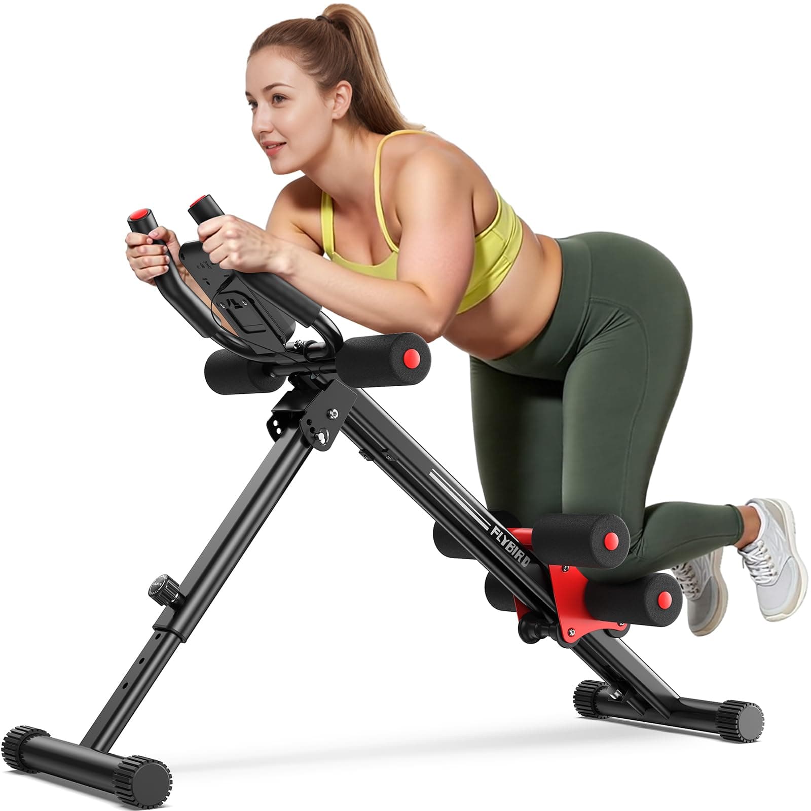 FLYBIRD AW1 Ab Workout Machine, Adjustable Ab Machine Full Body Workout for Home Gym, Strength Training Exercise Equipment for Body Shaping Foldable Waist Trainer Suitable for Beginner Red