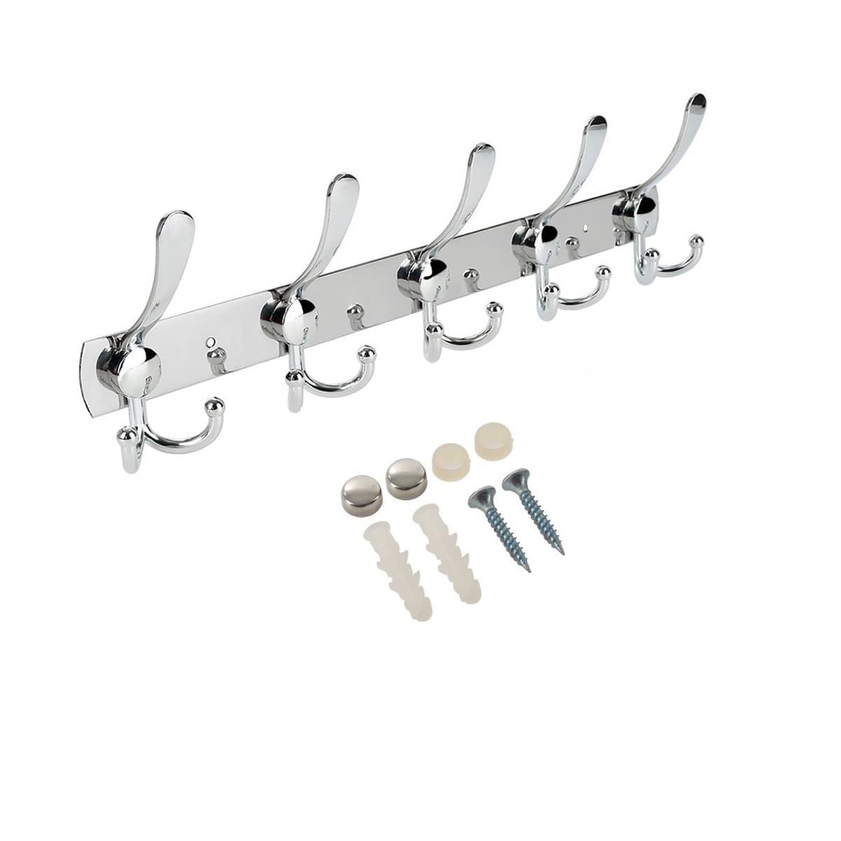 Efaithtek Wall Mount Hook Hanger Hook Rail Chrome Plated Steel Coat Robe Clothes Towel Rack (15 Hooks)