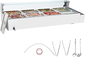 VEVOR 8-Pan Commercial Food Warmer, 8 x 12QT Electric Steam Table with Glass Cover, 3200W Countertop Stainless Steel Buffet Bain Marie w/Thermometer 86-185°F Temp Control for Catering, Restaurants