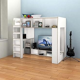 Danube Home Kinder 90X190 Loft Bunk Bed With Study Desk & Storage | Sturdy Modern Design Wooden Single Bed Frame Furniture | Made In Malaysia L195.4xW113xH170cm - White & Sonoma Oak