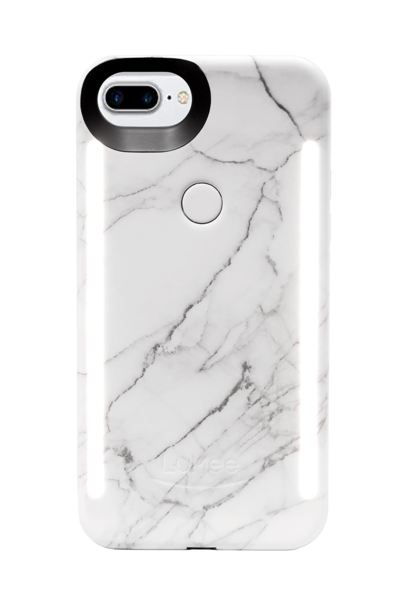 LuMee Duo Cell Phone Case for iPhone 8 Plus (also fits iPhone 7 Plus), Illuminated LED, The Original and Authentic Celebrity Endorsed Light Up Case - White Marble