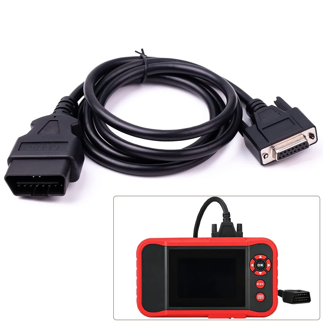 Original Main Cable Replacement OBDII OBD2 Fit for Launch X431 CRP129 CRP123 Creader VII+ Creader VIII Diagnostic Extender Connector Cable Scanner Code Readers Scan Tools Accessories 16 Pin Black