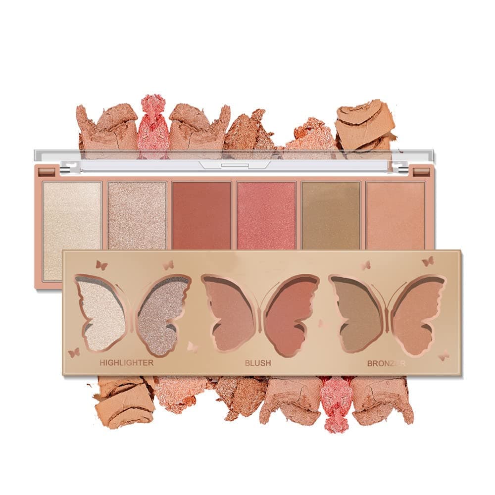 Blushers for Cheeks Makeup, 3 In 1 Blush Highlighter Palette Powder, Face Blusher for Long-Lasting Sweat-Resistant Non-Greasy Blush Glow Matte Brighten Natural Look, 6-color Blush Makeup Palette