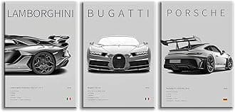 CSLGQGV Car Poster Vintage Racing Car Wall Art Supercar Canvas Prints Painting For Men Room Pictures Guys Dorm Room Aesthetics Decor Bedroom Office (black and white car frame, 12x16in)