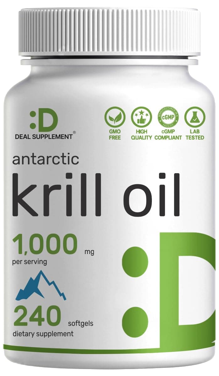 DEAL SUPPLEMENT Antarctic Krill Oil, 1,000mg Per Serving, 240 Softgels – Mercury Free, No Fishy Taste – Rich in Omega-3s, EPA, DHA, Astaxanthin, & Phospholipids – Non-GMO, No Gluten