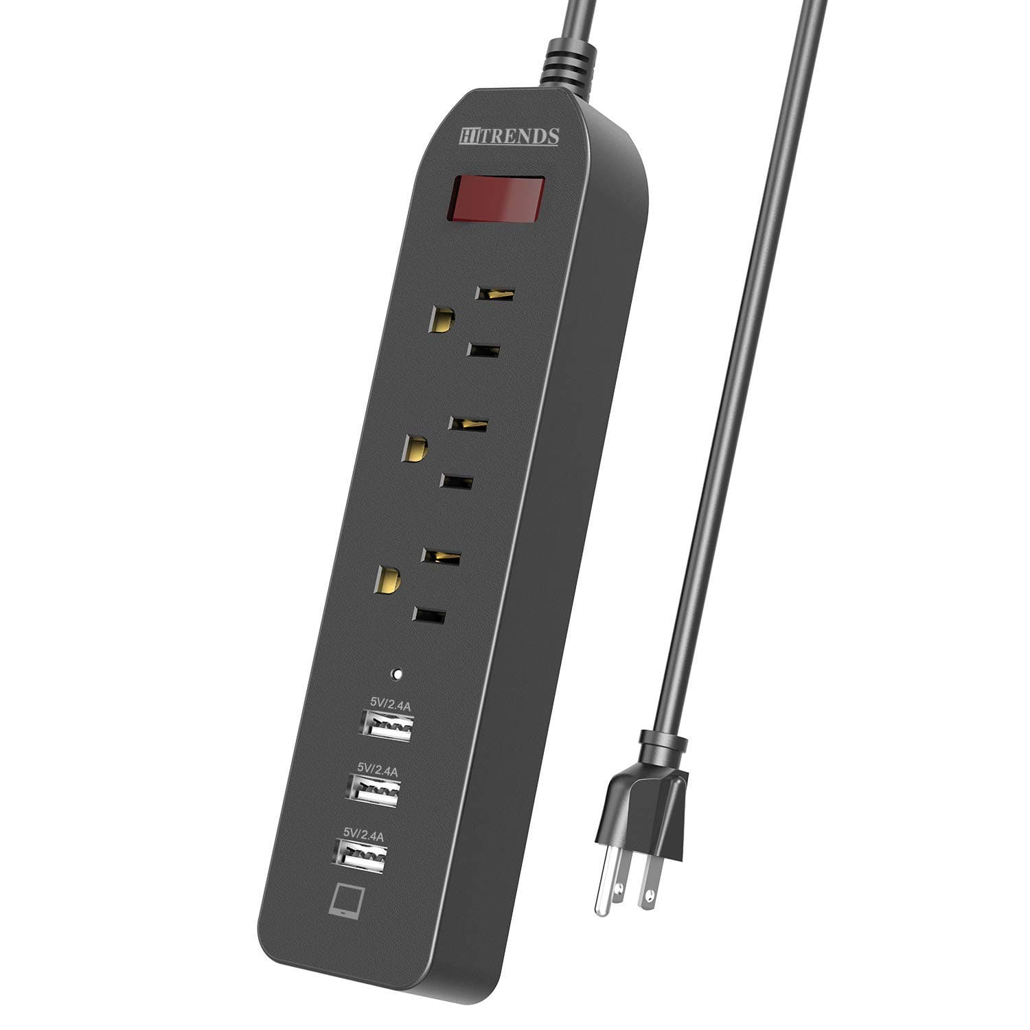 Power Strip Surge Protector 3 AC Outlets with 3 USB Ports (5V/2.4Ax3), HITRENDS Plug Strip with USB Charger, Electrical Strip for Home & Office, 5ft Extension Cord, Black
