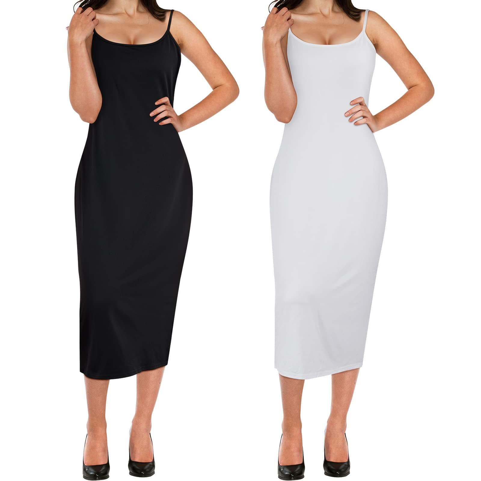 2 Pcs Full Slip for Under Dresses Adjustable Spaghetti Strap Sleeveless Nightgown Women's Slip Long Dress